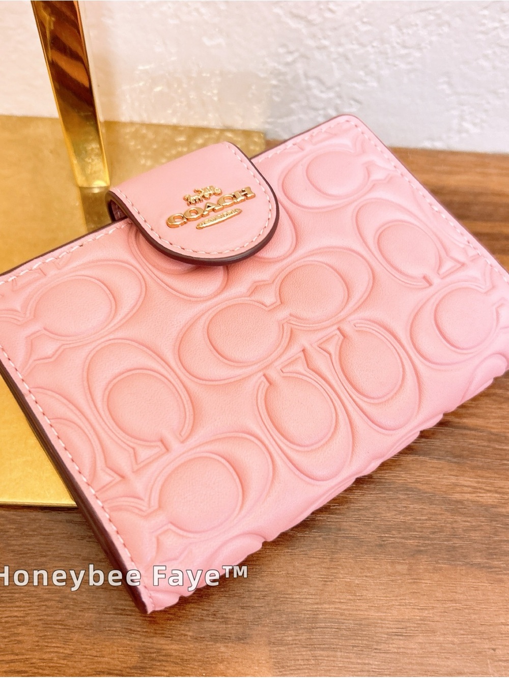 COACH Pink Embossed Signature Leather Wallet with Gold Logo cz341 - Picture 3 of 6